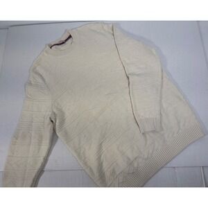 Walbusch Crew Neck Sweater Textured Geometric Knit Mens Cream Cotton  Minimalist